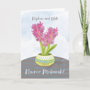 Nephew en vrouw Norooz Hyacinths op tafel Kaart