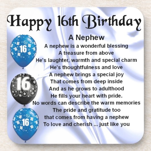 Nephew gedicht - 16e verjaardag drankjes onderzetter (Voorkant)
