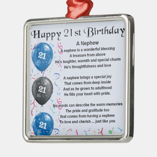 Nephew gedicht - 21e verjaardag metalen ornament (Links)