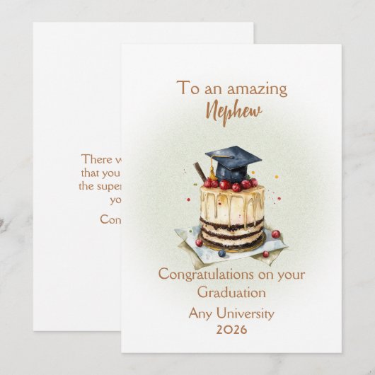Nephew Graduation Cap and Cake Congratulations (Voorkant / Achterkant)