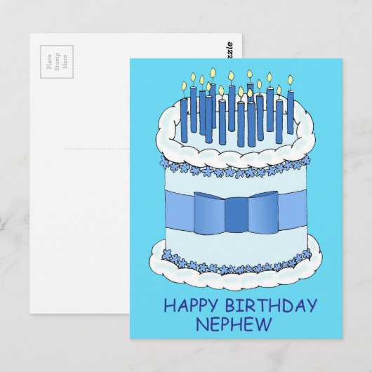 Nephew Happy Birthday Cake en kaarsen Briefkaart (Voorkant / Achterkant)