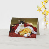 Nephew Happy Birthday Kitten met Speelgoed Tiger Kaart (Gele Bloem)
