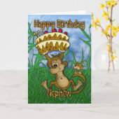 Nephew Happy Birthday met aap-taart Kaart (Gele Bloem)