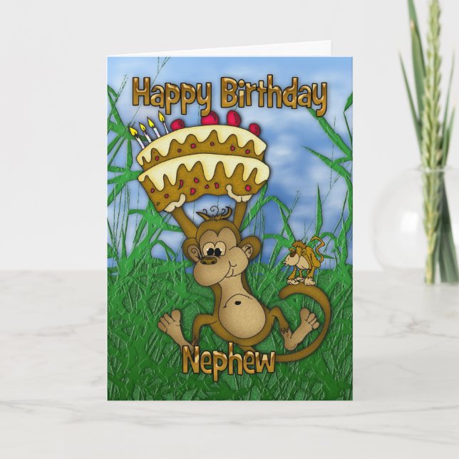 Nephew Happy Birthday met aap-taart Kaart (Voorkant)