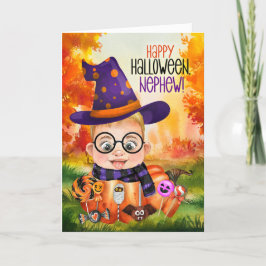 Nephew Little Wizard Boy Pumpkin voor Halloween Feestdagen Kaart