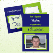 Nephew naam foto blauwe groene verjaardag kaart