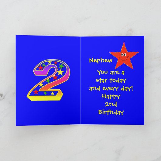 Nephew Red Star 2e verjaardag kaarten (Binnen)