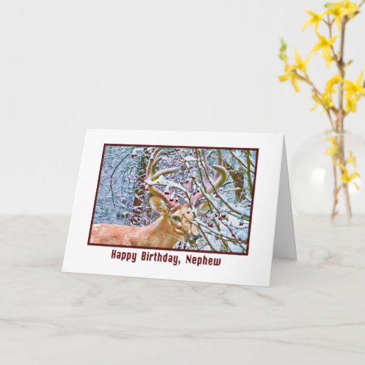 Nephew's Birthday Card met Deer en Crab Apples Kaart (Gele Bloem)