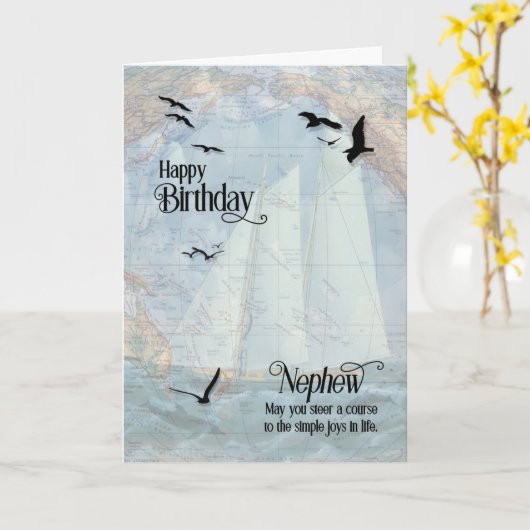 Nephew's Birthday Nautical  Sailboat Kaart (Gele Bloem)