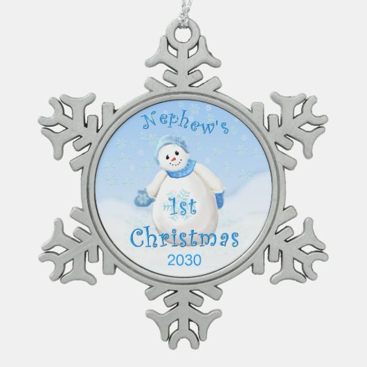 Nephew's eerste kerstcadeautje tin sneeuwvlok ornament (Voorkant)