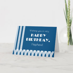 Nephew's geboortedag Art Deco Patronen op blauw Feestdagen Kaart