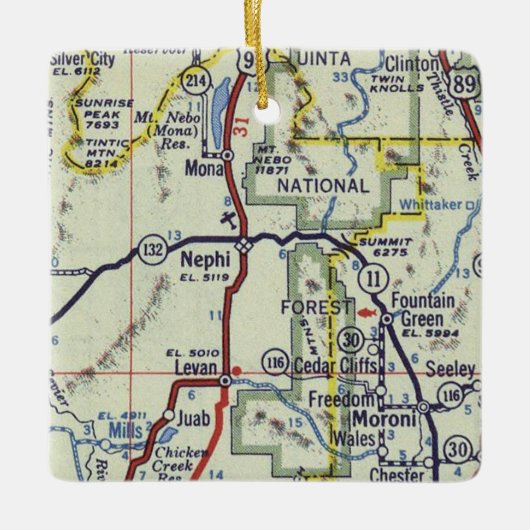 Nephi Utah Retro Map Keramisch Ornament (Voorkant)