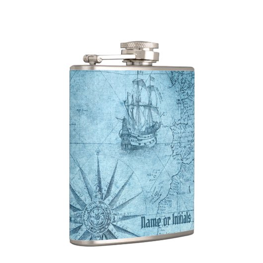 Nepkaart van de Oude Wereld, flesje van 6 oz met v Heupfles (Rechts)