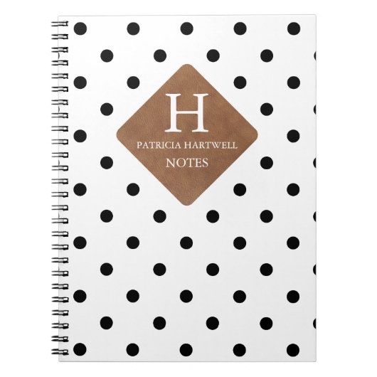 Nepleer patch op chic zwart stippen monogram notitieboek (Voorkant)