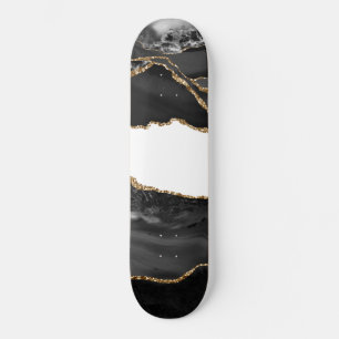 Nepmarmer Agate Zwart Stijlvol Steen Luxe Goud Persoonlijk Skateboard