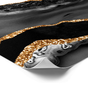 Nepmarmer Agate Zwart Stijlvol Steen Luxe Goud Poster
