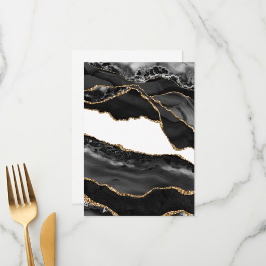 Nepmarmer Agate Zwart Stijlvol Steen Luxe Menu (Voorkant / Achterkant in situ)