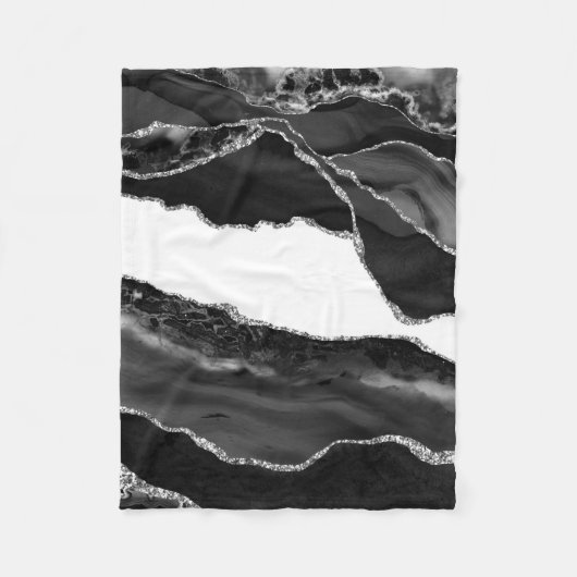 Nepmarmer Agate Zwart Wit Trendy Modern Steen Fleece Deken (Voorkant)