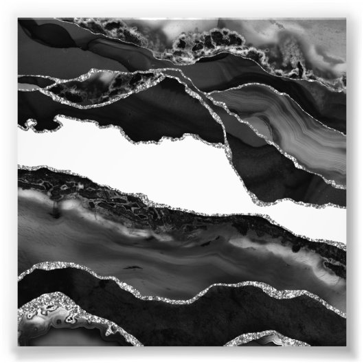 Nepmarmer Agate Zwart Wit Trendy Moderne Steen Foto Afdruk (Voorkant)