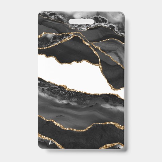 Nepmarmer Agate Zwarte Stijlvolle Steen Luxe Badge (Voorzijde)