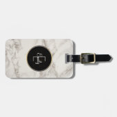 Nepmarmer Alabaster Taupe Tan Monogram Bagagelabel (Voorkant horizontaal)