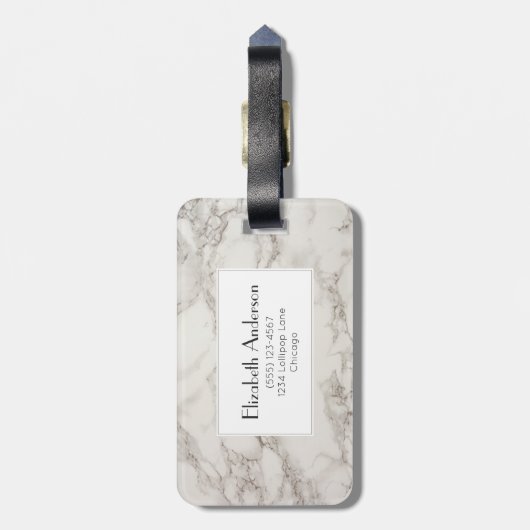 Nepmarmer Alabaster Taupe Tan Monogram Bagagelabel (Achterkant verticaal)