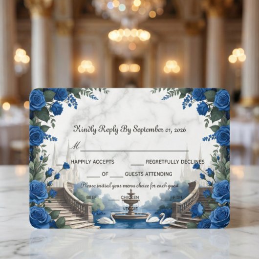 Nepmarmer & Aquarel Blauwe Rozentuin RSVP Kaartje