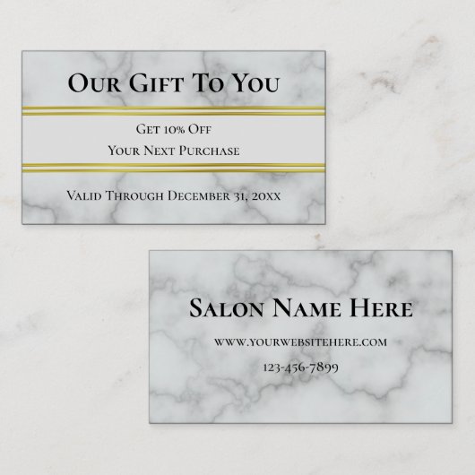 Nepmarmeren schoonheidssalon kortingskaart visitekaartje (Voorkant / Achterkant)