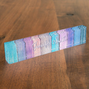 Neppa Paarse Roze Turquoise Houten Planken Naambordje
