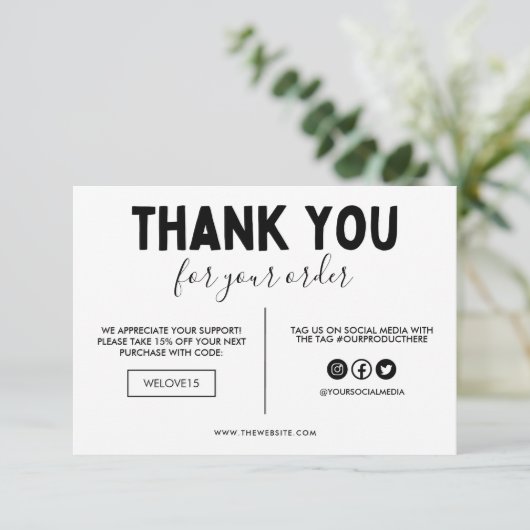 Neppaarse en zwarte glitters bedankkaartje (Staand voorkant)