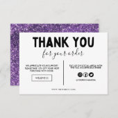 Neppaarse en zwarte glitters bedankkaartje (Voorkant / Achterkant)