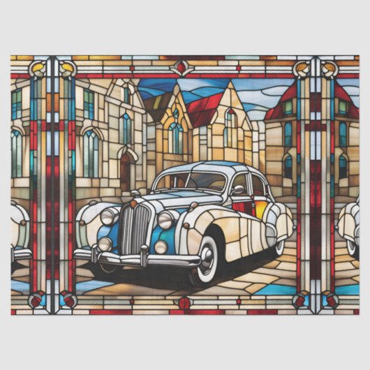 Nepparel Glas Oude Auto voor Decoupage  Tissuepapier (Voorkant)