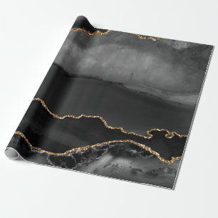Nepparel Grijs Marmer Agaat Gouden Glitter Zwarte Cadeaupapier