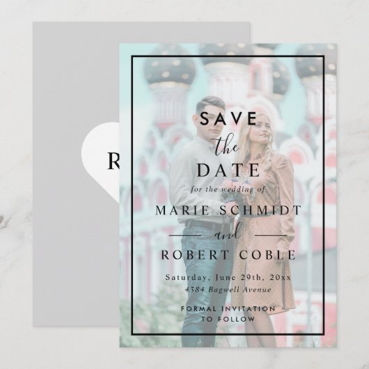 Nepparelmoer Effect Foto Bruiloft Bewaar De Datum Kaart (Voorkant / Achterkant)