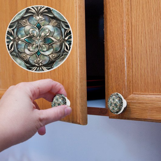 Nepparelmoer en Zilver Keramische Knop