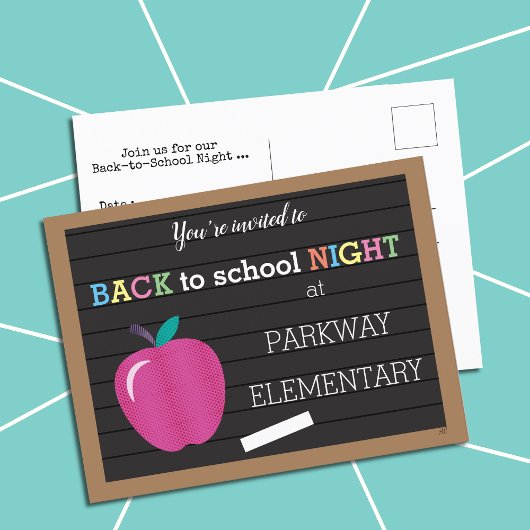 Neppe briefbord achterkant naar school avond ansic briefkaart