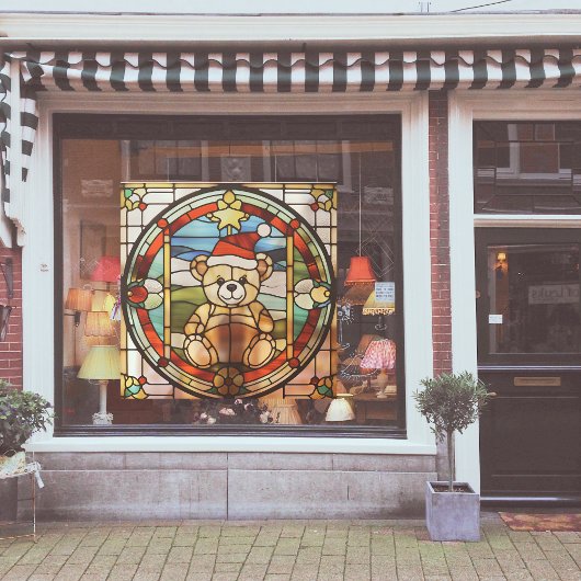 Neppe Glas-in-Lood Kerstbeer Grote Raamsticker