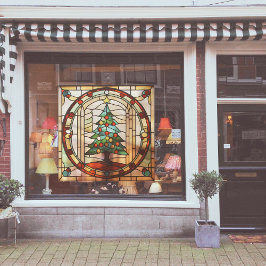 Neppe Glas-in-Lood Kerstboom Groot Raamsticker