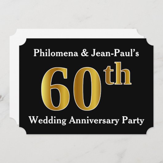 Neppe goudkleurig 60-jarig huwelijksjubileumfeest kaart (Voorkant / Achterkant)