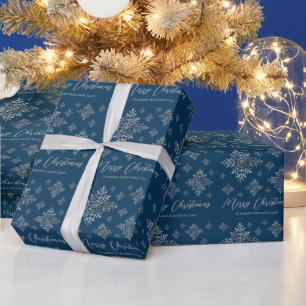 Neppe Grijs Folie Sneeuwvlokken Op Blauw (Geen Ech Cadeaupapier