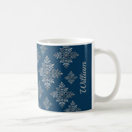 Neppe grijze folie sneeuwvlokken op blauw (geen ec koffiemok