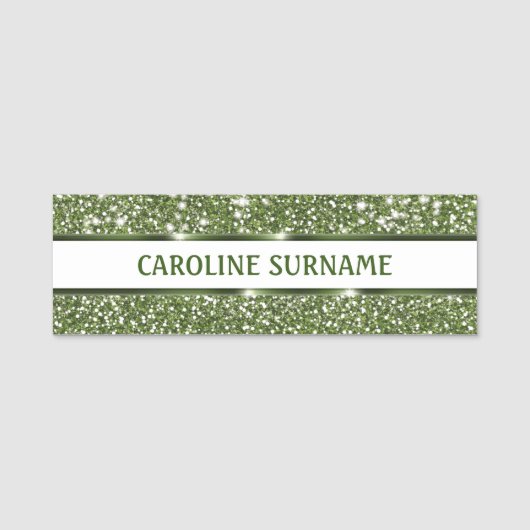 Neppe Groene Glitter Textuur Met Aangepaste Naam Naamplaatje (Voorkant)