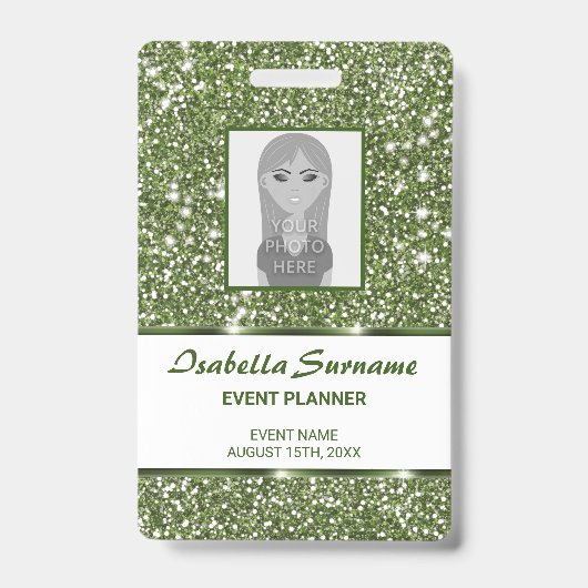 Neppe groene glitter textuur uitzicht met aangepas badge (Voorzijde)