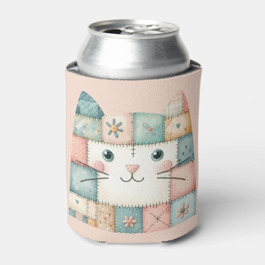 Neppe Lapwork Pastel Cottage Kitty Gezicht Blikjeskoeler (Blikje Voorkant)