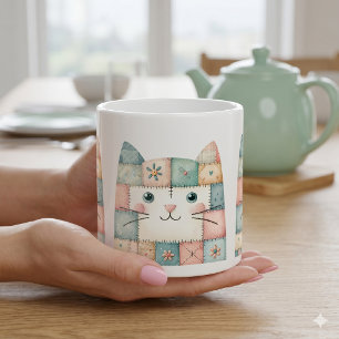 Neppe Lapwork Pastel Cottage Kitty Gezicht Koffiemok