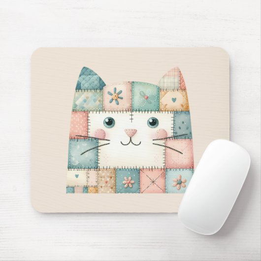 Neppe Lapwork Pastel Cottage Kitty Gezicht Muismat (Met muis)