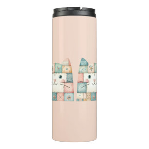 Neppe Lapwork Pastel Cottage Kitty Gezicht Roze Thermosbeker