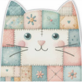 Neppe Lapwork Pastel Cottage Kitty Gezicht Sticker (Voorkant)