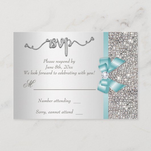 Neppe lint in Teal met zilveren pailletten RSVP Br (Achterkant)