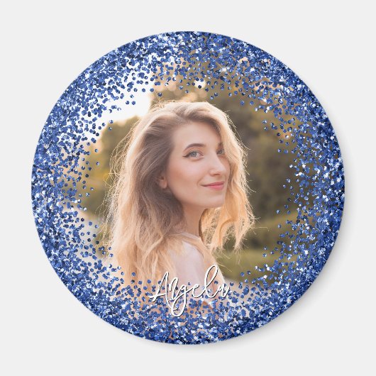 Neppe Navy Blauwe Glitter Foto Magneet (Voorkant)